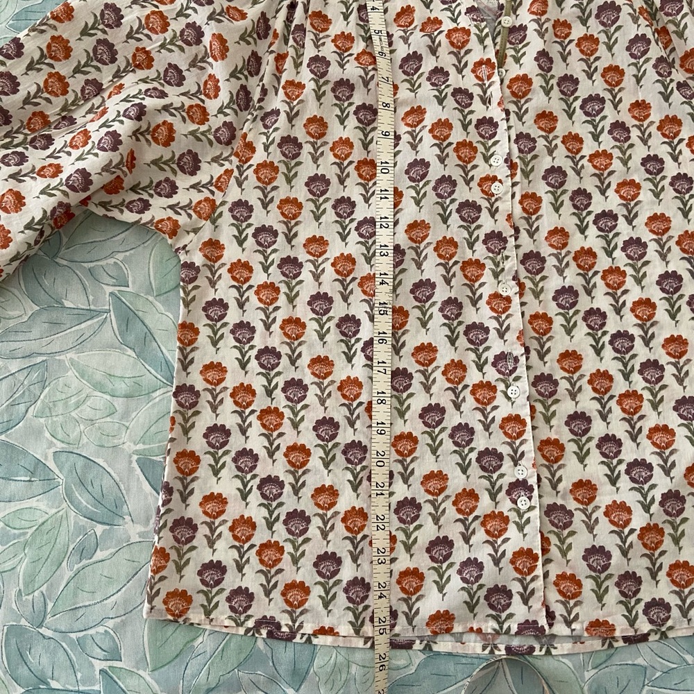 Sundance Ivory Floral Split-Neck Blouse with Orange and Purple Flowers - Picture 6 of 10